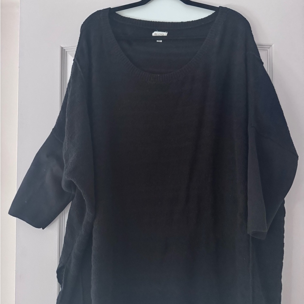Anthropologie Pilcro Textured Dolman Sleeve Shirt Black XL